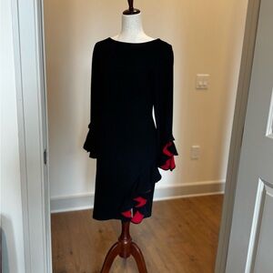 Alberto Makali - Black Dress with Red Ruffle Accents